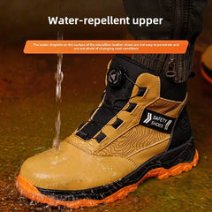 waterproof work shoes high man rotating button safety shoes anti-slip rubber outsole work boots sneakers with steel toe cap