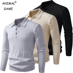 Autumn Mens Polo Sweater V Neck Long Sleeve Knit Button Polos Ribbed Casual Dress Pullover Sweaters Outdoor Winter Streetwear