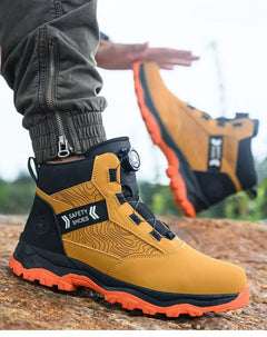 Waterproof Steel Toe Work Shoes Anti Crush Slip Resistant with Rotating Buckle No Tie Cross-Border Labor Protection Shoes