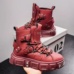 Fashion Rivet Black High top Sneakers Men Leather Design Luxury Shoes Street Gothic Punk Boots Men Motorcycle Boots Big Size 46
