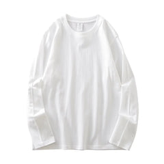 DUKEEN Men's 260G Long Sleeve T Shirts 2025 Spring Pure Cotton Solid Color Basic Crew-Neck Undershirt Men's Loose Tops 11 Color
