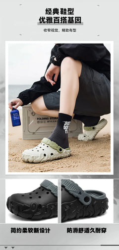 Hollow-Out Shoes for Men, Summer Outdoor Wear, Non-Slip, Wear-Resistant, Closed-Toe Sandals, Men's Beach Casual Sports Soft-Soled Slippers
