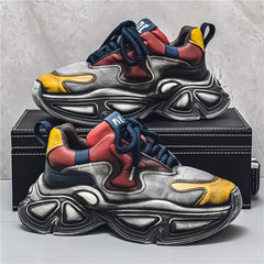 Chunky Sneaker Men Designer Sport Shoes Fashion Casual Microfiber Leather Fabric Breathable Height Increased Flat Platform Shoes