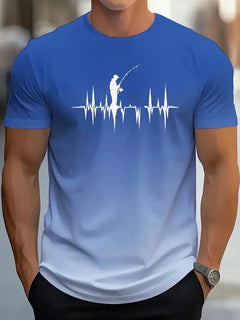 New Men's Casual Gradient Fishing Pattern 3D Print Short Sleeve T-shirt Summer Breathable Sports Outdoor Fishing Enthusiasts Top