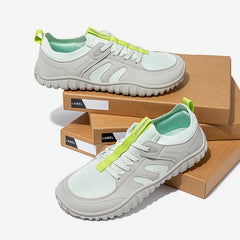 HOBIBEAR Wide Toe Running Sneakers Unisex Minimalist Mesh Breathable Shoes Artificial Leather Lace Up Walking Sneakers