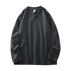 DUKEEN Men's 260G Long Sleeve T Shirts 2025 Spring Pure Cotton Solid Color Basic Crew-Neck Undershirt Men's Loose Tops 11 Color