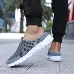 New Mens Half Slippers Summer Breathable Mesh Shoes Men Outdoor Casual Slip on Sandals Comfortable Lightweight Mesh Slippers Man