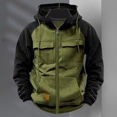 2024 Retro Cargo Hoodies Men's Half Zipper Solid Warm Fleece Sweatshirts Multi Pockets Male Hooded Jackets Thick Outdoor Hooded