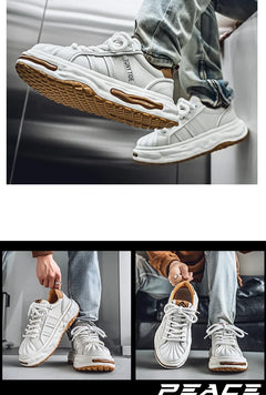 Men's Sneakers Design Printing Leather Casual Sports Shoes Fashion Comfortable Height Increased Flat Platform Skateboard Shoes