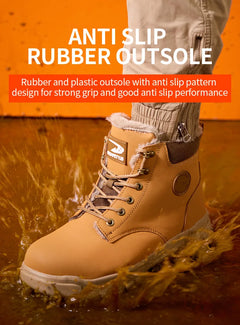New 2024 Fashion Winter Velvet Work Safety Boots For Men Nail Proof Indestructible Waterproof Steel Toe Cap Male Sneakers
