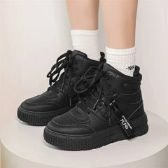 Men Platform Sneakers Lace Up Simple Design Skateboard Flats Outdoor Running Sports Shoes Casual High Top Sneakers For Couple 46