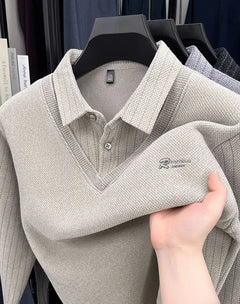 Mens Sweater Polo Collar Label Patchwork Stripes Plush Wool Liner Knitted Thickened Sweater Brand Luxury Print Thermo Menswear