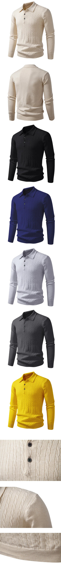 Autumn Mens Polo Sweater V Neck Long Sleeve Knit Button Polos Ribbed Casual Dress Pullover Sweaters Outdoor Winter Streetwear