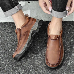Retro Style Leather Loafers Mens Comfort Casual Shoes Breathable Male Driving Footwear Moccasin Travel Climbing Camping Footwear
