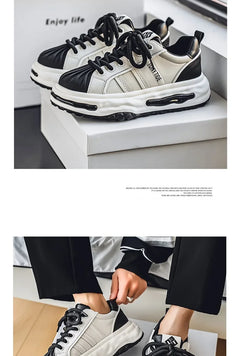 Men's Sneakers Design Printing Leather Casual Sports Shoes Fashion Comfortable Height Increased Flat Platform Skateboard Shoes