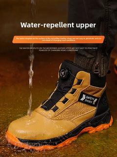 Waterproof Steel Toe Work Shoes Anti Crush Slip Resistant with Rotating Buckle No Tie Cross-Border Labor Protection Shoes