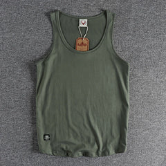 Summer New American Sleeveless O-neck Solid Color T-shirt Men's Fashion 100% Cotton Washed Casual Sports Fitness Basketball Vest