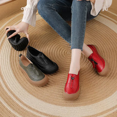 Top quality front zip red loafers woman slip-on geunine leather shoes designer womens oxford sneakers plus size female shoe