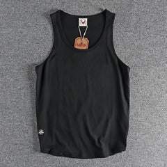 Summer New American Sleeveless O-neck Solid Color T-shirt Men's Fashion 100% Cotton Washed Casual Sports Fitness Basketball Vest