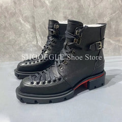 Fashion Lace-up Design Men's Boots Black British Style Small Square Ankle Boots Casual High-top Autumn Winter Men's Shoes