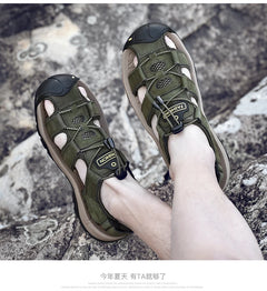 Men Summer Beach Sandals Outdoor Non-slip Wading Shoes Fisherman Leather Breathable Hiking Non-slip Sandals Sandalia Masculina