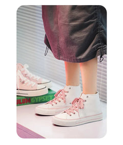 Retro High Top Canvas Shoes Classic Breathable Unisex Spring Autumn Fashionable Couple Style Cotton Lined Flat Bottom Sneakers
