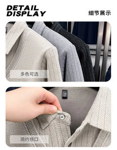 Mens Sweater Polo Collar Label Patchwork Stripes Plush Wool Liner Knitted Thickened Sweater Brand Luxury Print Thermo Menswear