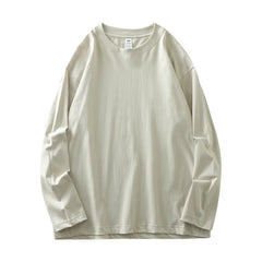 DUKEEN Men's 260G Long Sleeve T Shirts 2025 Spring Pure Cotton Solid Color Basic Crew-Neck Undershirt Men's Loose Tops 11 Color