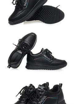 Women Versatile Non-slip Spring Autumn Soft Sole Soft Leather Shoes Fashion Breathable Lace-Up Solid Casual Flat Sneakers