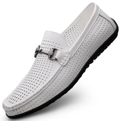 Elegantes Men Genuine Leather Loafers Non Slip Walking Shoes Breathable Outdoor Slip on Flats Casual Shoes Man Driving Moccasins