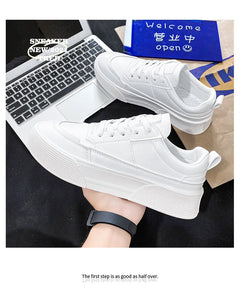 Men White Shoes Leather Casual Sneakers  Trend Platform Shoes Comfortable Vulcanized Shoes for Men White Tenis Masculinos