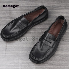 Black Leather Loafers Men Shoes Summer Soft Leather Men's Shoes Cowhide Breathable Single Shoes Handmade Casual Leather Shoes