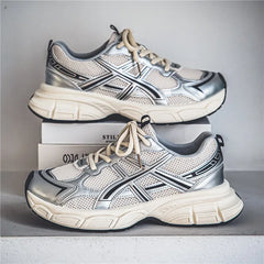 Men Breathable Casual Shoes Trendy Lace Up Vulcanized Sports Shoes Male Thick Sole Non-slip Dad Shoes Large Size 48