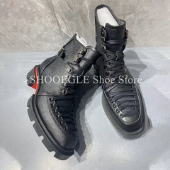 Fashion Lace-up Design Men's Boots Black British Style Small Square Ankle Boots Casual High-top Autumn Winter Men's Shoes