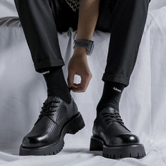 Men Korea Leather Platform Oxfords Slip On Thick Tottom For Male Derby Shoes Casual Loafers Mens Square Toe Formal Dress Shoes