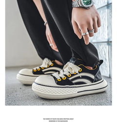 Brand Low Top Men's Canvas Sneakers Black Harajuku Big Head Platform Canvas Shoes Men Breathable Sport Casual Board Shoes Men
