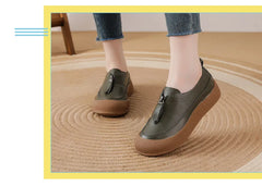 Top quality front zip red loafers woman slip-on geunine leather shoes designer womens oxford sneakers plus size female shoe