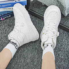 Men Platform Sneakers Lace Up Simple Design Skateboard Flats Outdoor Running Sports Shoes Casual High Top Sneakers For Couple 46