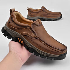 Retro Style Leather Loafers Mens Comfort Casual Shoes Breathable Male Driving Footwear Moccasin Travel Climbing Camping Footwear