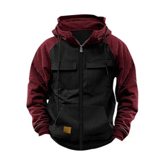 2024 Retro Cargo Hoodies Men's Half Zipper Solid Warm Fleece Sweatshirts Multi Pockets Male Hooded Jackets Thick Outdoor Hooded