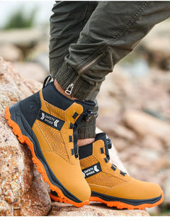 waterproof work shoes high man rotating button safety shoes anti-slip rubber outsole work boots sneakers with steel toe cap