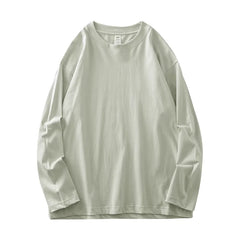 DUKEEN Men's 260G Long Sleeve T Shirts 2025 Spring Pure Cotton Solid Color Basic Crew-Neck Undershirt Men's Loose Tops 11 Color