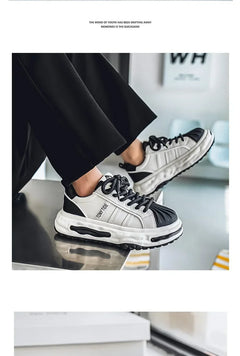 Men's Sneakers Design Printing Leather Casual Sports Shoes Fashion Comfortable Height Increased Flat Platform Skateboard Shoes