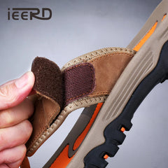Cow Leather Outdoor Men Slippers Non-slip Wear-resistant Men's Flip Flops Summer Casual Shoes For Men Beach Sandals Plus Size