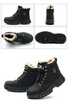 New 2024 Fashion Winter Velvet Work Safety Boots For Men Nail Proof Indestructible Waterproof Steel Toe Cap Male Sneakers
