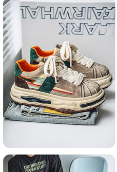 Sneakers Casual Mens Designer Dissolved Sole Board Shoes Fashion Leather Fabric Breathable Height Increased Platform Sport Shoes