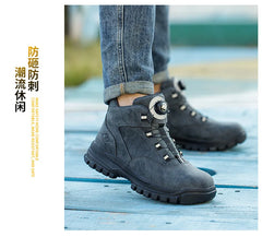 Rotating Buttons Work Boots Men Steel Toe Shoes Safety Boots Puncture-Proof Protective Shoes Waterproof Indestructible Shoes New