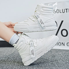 Men Platform Sneakers Lace Up Simple Design Skateboard Flats Outdoor Running Sports Shoes Casual High Top Sneakers For Couple 46