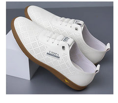 2025 Shoes for Men Leather Casual Shoes Summer New Microporous Slip-on Loafers Fashion Round Toe Sandals Driving Shoes