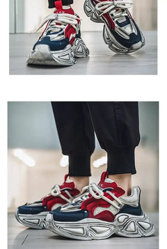 Chunky Sneaker Men Designer Sport Shoes Fashion Casual Microfiber Leather Fabric Breathable Height Increased Flat Platform Shoes